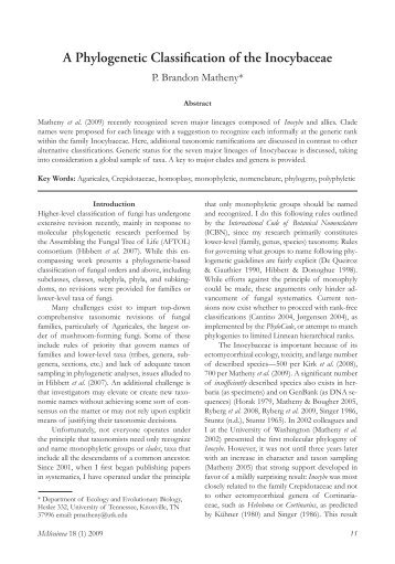 A Phylogenetic Classification of the Inocybaceae - North American ...