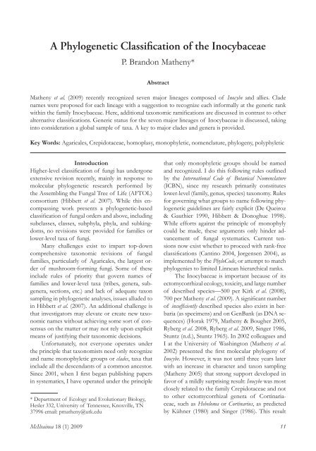 A Phylogenetic Classification of the Inocybaceae - North American ...