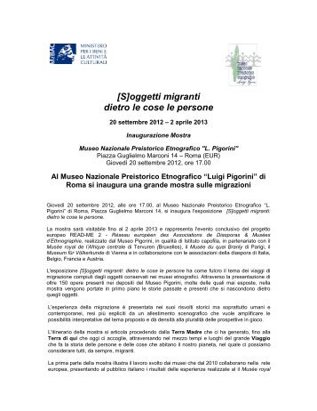 Oggetto: Museo Pigorini e Diaspora - Ministero per i Beni e le Attività ...