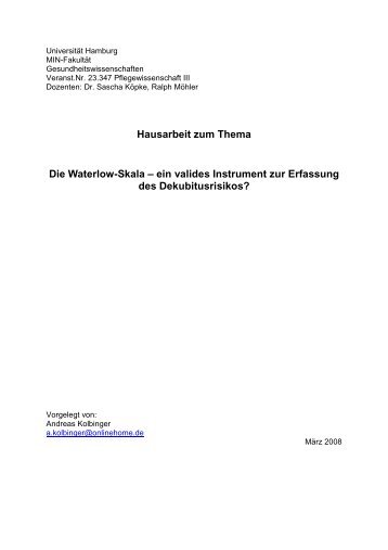 Hausarbeit zum Thema Die Waterlow-Skala - UniversitÃƒÂ¤t Hamburg ...