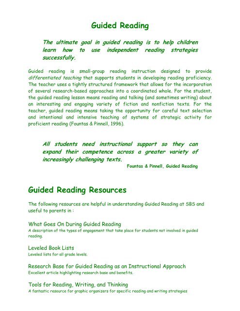 Guided Reading Guided Reading Resources