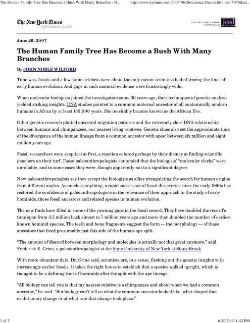 The Human Family Tree Has Become a Bush With Many Branches - ...