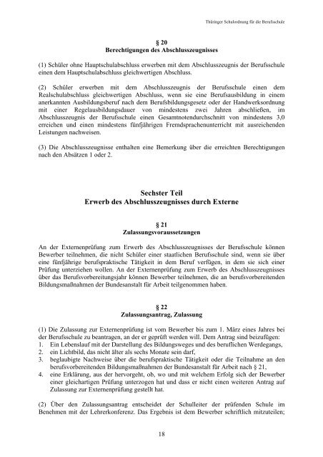 ThÃ¼ringer Schulordnung die Berufsschule vom 25. August 2003