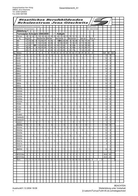 TURNUSPLÃ„NE SBSZ - SBSZ - Jena GÃ¶schwitz