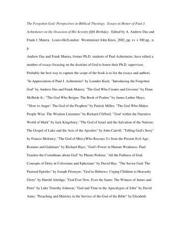 Health Essay Sample The Forgotten God Perspectives In Biblical Theology Essays In Custom Essay Papers also Personal Narrative Essay Examples High School Essays In Unitarian Theology By Kenneth Twinn Lindsey General Critical Analysis Essay Example Paper