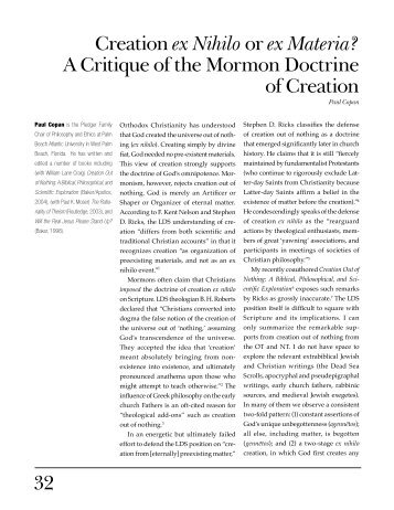 A Critique of the Mormon Doctrine of Creation