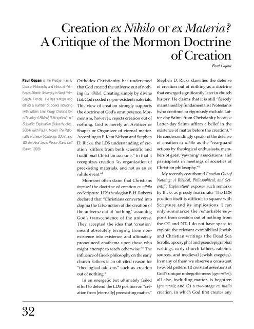 A Critique of the Mormon Doctrine of Creation