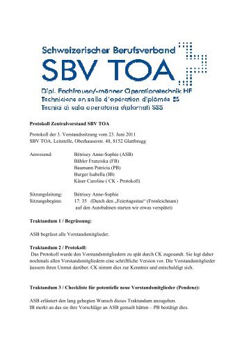 Protokoll Zentralvorstand SBV TOA Protokoll der 3 ...