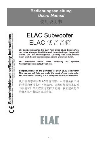 Bedienungsanleitung Users Manual - Elac