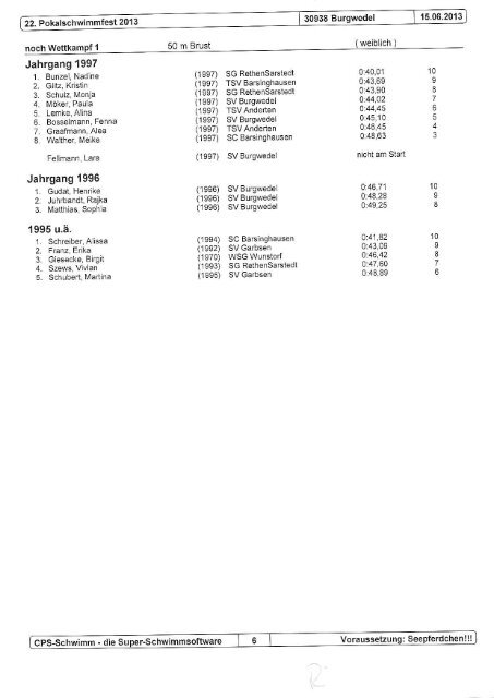 Protokoll Pokalschwimmfest Burgwedel - SG Letter 05