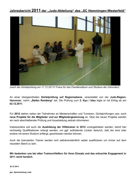 Jahresbericht 2011 der - SC Hemmingen-Westerfeld