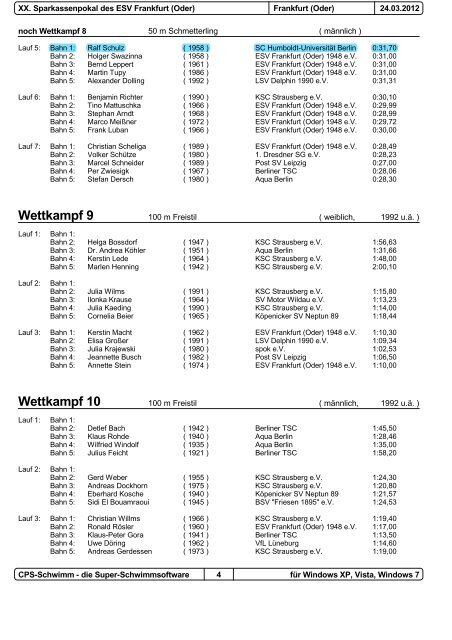 Wettkampf 4 - Schwimmclub Humboldt-UniversitÃ¤t zu Berlin eV