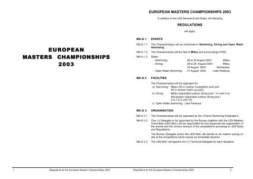 EUROPEAN MASTERS CHAMPIONSHIPS 2003