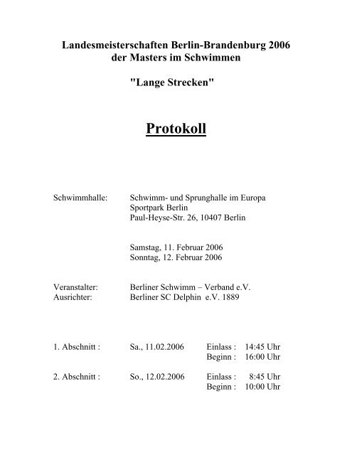 Protokoll - Schwimmclub Humboldt-UniversitÃ¤t zu Berlin eV