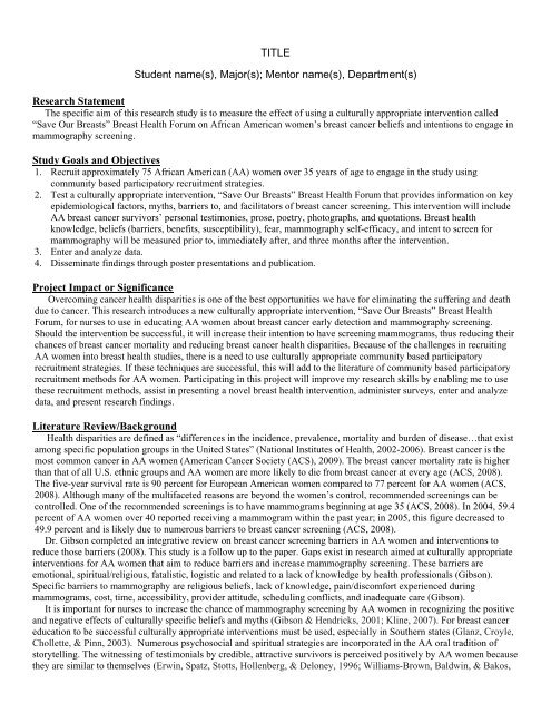 research statement with objectives