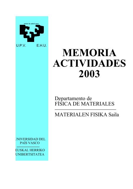 MEMORIA ACTIVIDADES 2003 - Universidad del PaÃ­s Vasco
