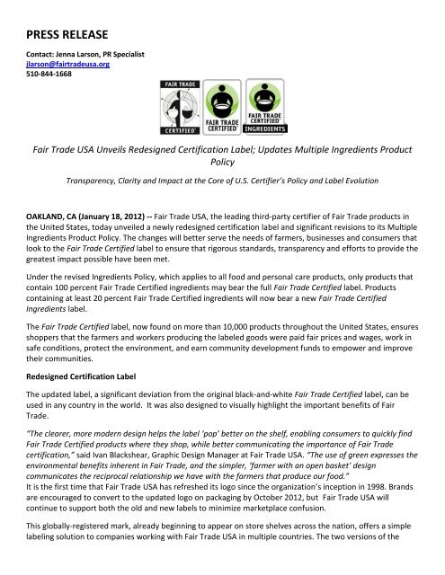 Fair Trade USA Unveils Redesigned Certification Label - SCAA
