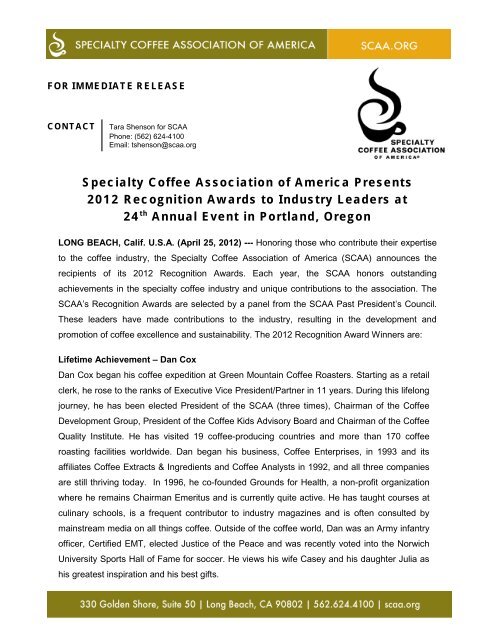 Specialty Coffee Association of America Presents 2012 ... - SCAA