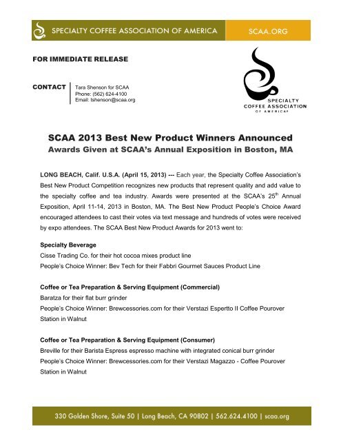 SCAA 2013 Best New Product Winners Announced Awards Given at ...