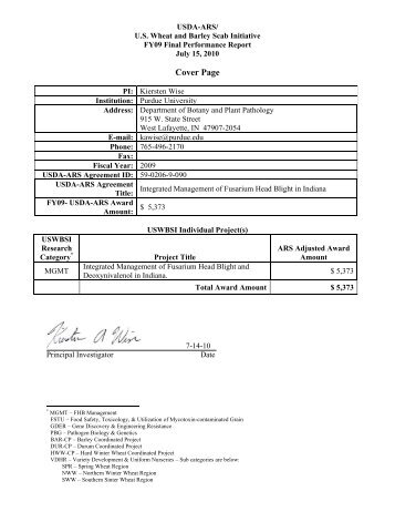 Cover Page - U.S. Wheat and Barley Scab Initiative