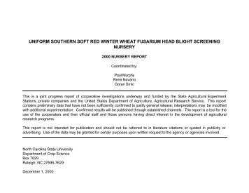 uniform southern soft red winter wheat fusarium head blight ...