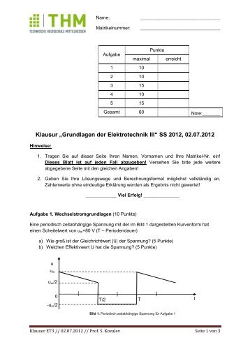 Klausur Ã¢Â€ÂžGrundlagen der Elektrotechnik IIIÃ¢Â€Âœ SS 2012, 02.07.2012 - IEM