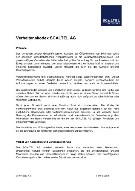 Verhaltenscodex SCALTEL AG