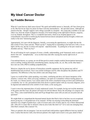 My Ideal Cancer Doctor by Freddie Benson - SCAN