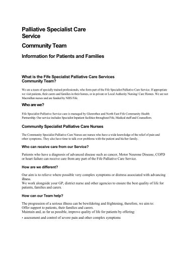 Fife Palliative Specialist Care Service - Community Team - SCAN