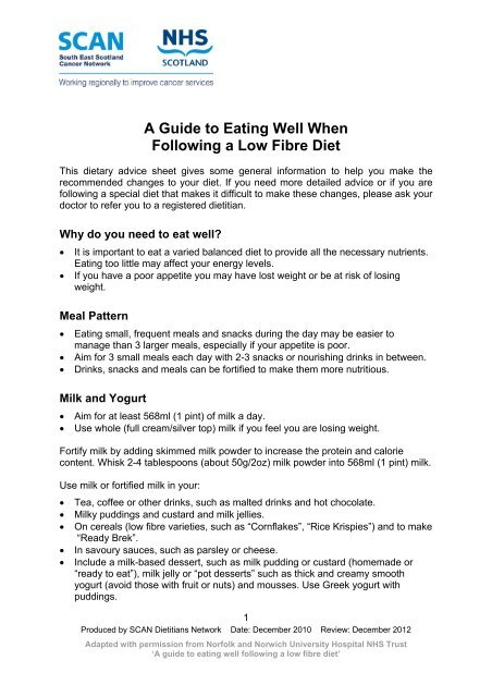 A Guide To Eating Well When Following A Low Fibre Diet Scan