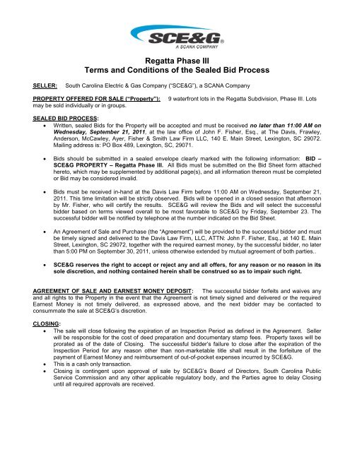 Regatta Phase III Terms and Conditions of the Sealed Bid Process