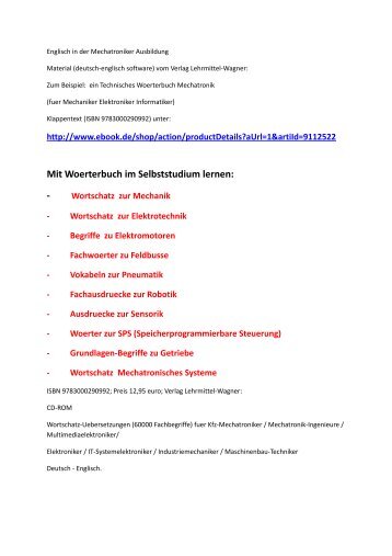 Mit Woerterbuch im Selbststudium lernen: Mechanik Uebersetzungen deutsch englisch 