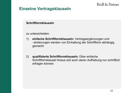 Einzelne Vertragsklauseln Schriftformklauseln