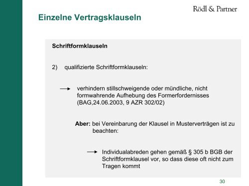 Einzelne Vertragsklauseln Schriftformklauseln