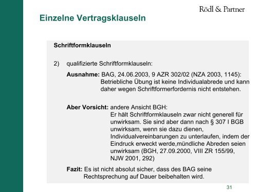 Einzelne Vertragsklauseln Schriftformklauseln