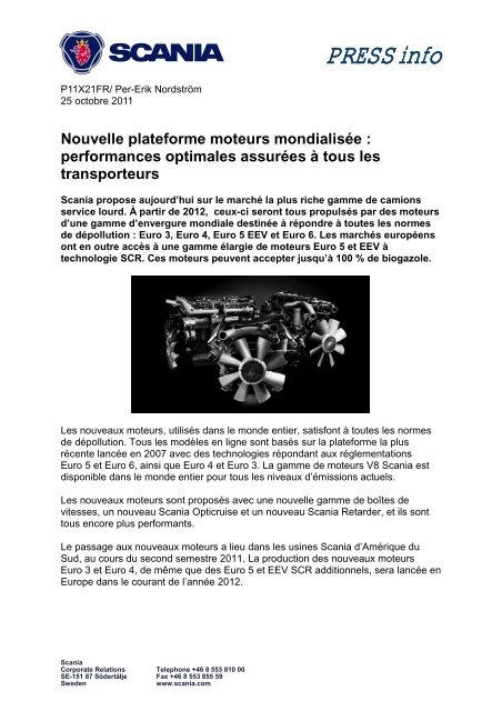 Nouvelle plateforme moteurs mondialisÃƒÂ©e : performances ... - Scania