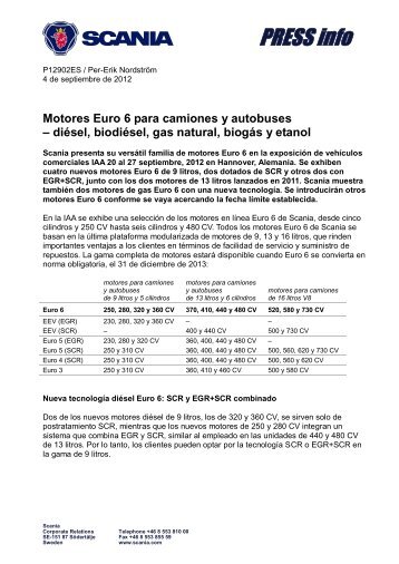 Motores Euro 6 para camiones y autobuses - Scania