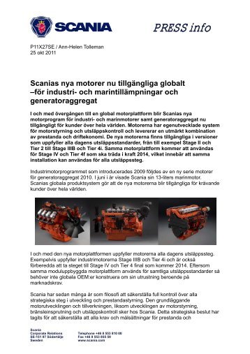 Scanias nya motorer nu tillgÃƒÂ¤ngliga globalt Ã¢Â€Â“fÃƒÂ¶r industri- och ...