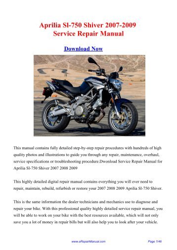 Aprilia Sl-750 Shiver 2007-2009 Service Repair Manual