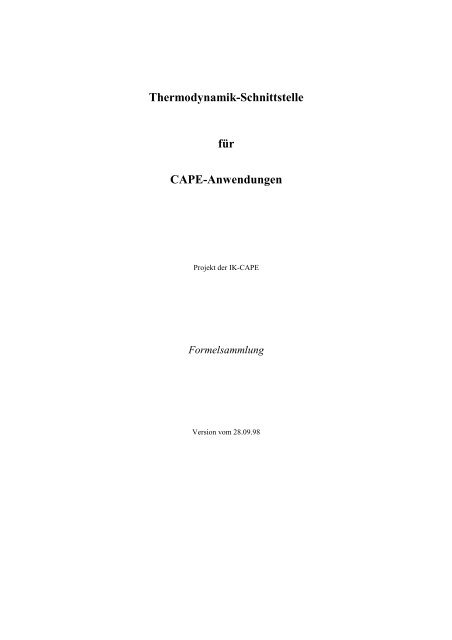 Thermodynamik-Schnittstelle für Cape-Anwendungen - Dechema