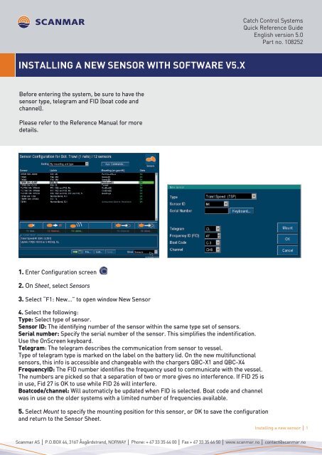 installing a new sensor with software v5.x - Scanmar