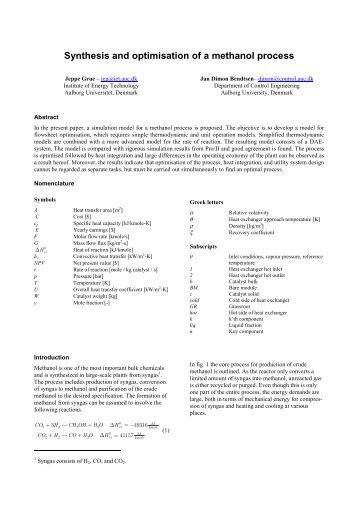 Synthesis and optimisation of a methanol process