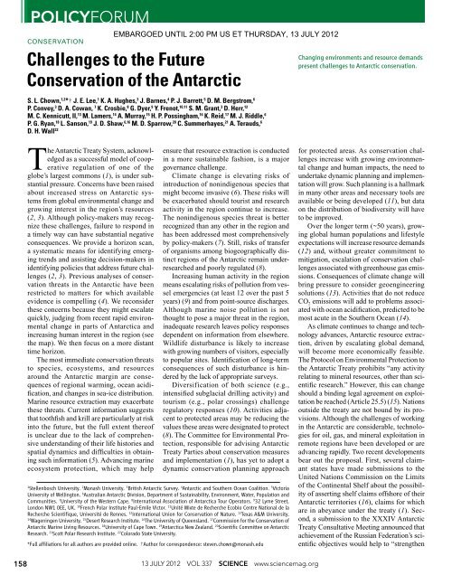 Chown, S.L., et al, 2012, Challenges to the Future Conservation of ...