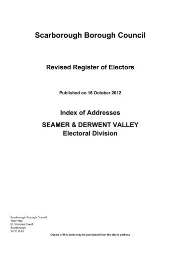 List of Streets in the Seamer & Derwent Valley Division