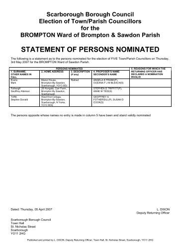 statement of persons nominated - Scarborough Borough Council