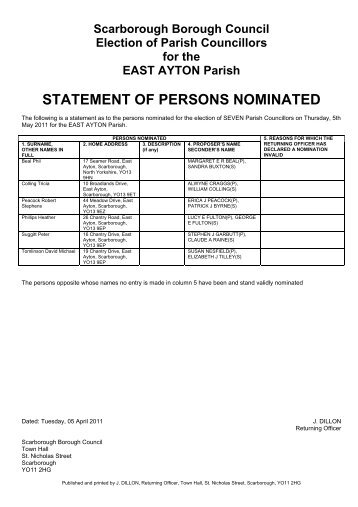 Scarborough Borough Council Election of Parish Councillors for the ...