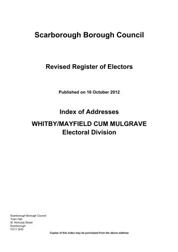 List of Streets in the Whitby Mulgrave-cum-Mayfield Division