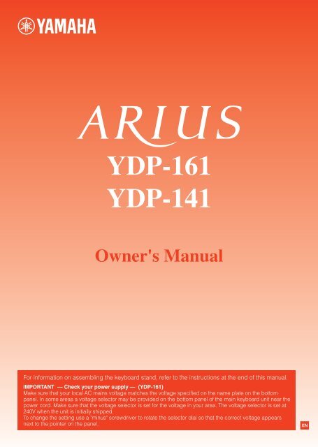 YDP-161/141 Owner's Manual - Yamaha Downloads