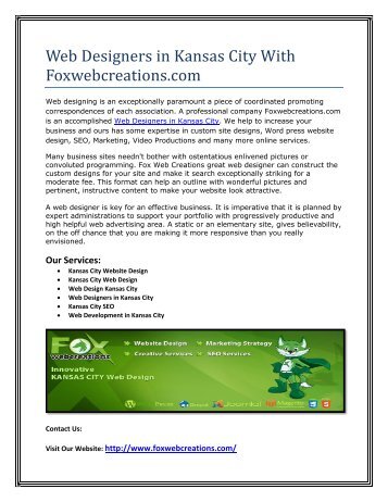 Web Designers in Kansas City With Foxwebcreations.com