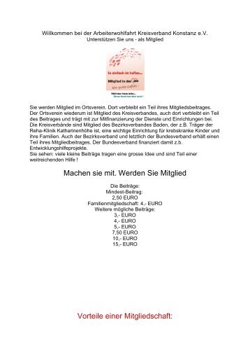 Machen sie mit. Werden Sie Mitglied Vorteile einer Mitgliedschaft: